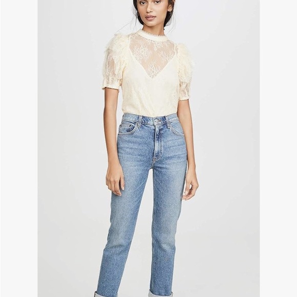 NWT Free People Secret Admirer Lace Blouse With attached cami size xs eggnog - Picture 4 of 6